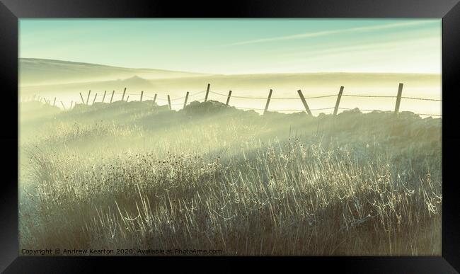 Misty morning on the moors Framed Print by Andrew Kearton