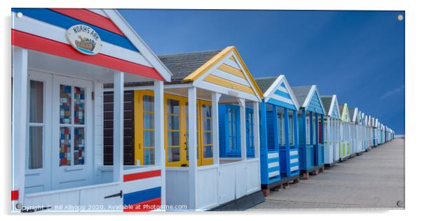 Beach huts panorama. Acrylic by Bill Allsopp