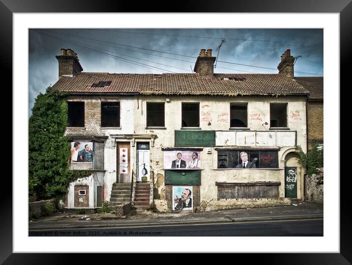 Empty and derelict victorian terrace of houses used as a canvas by local artists at Southend on Sea, Essex, UK. Framed Mounted Print by Peter Bolton
