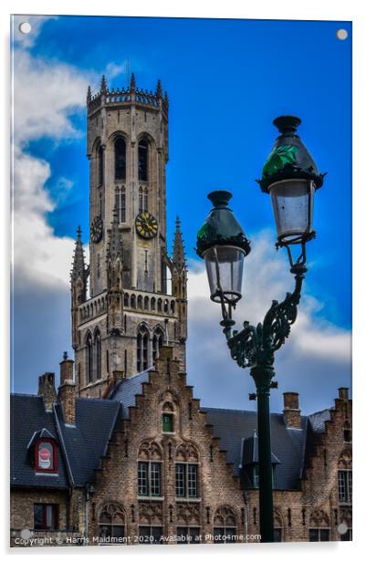Bruges Clock Tower Acrylic by Harris Maidment