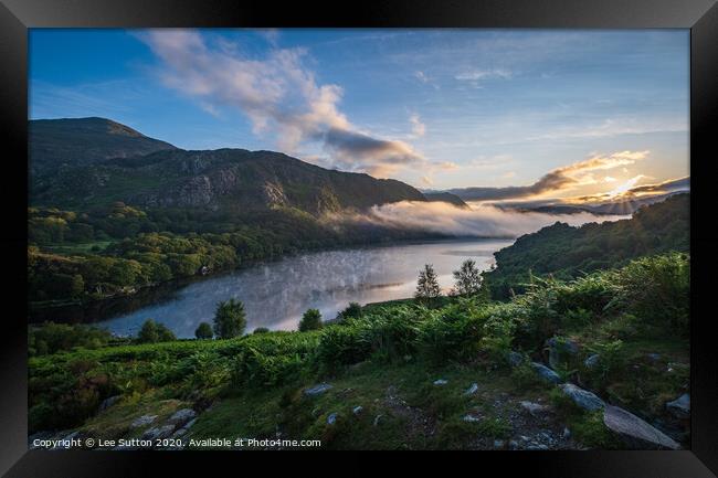 Sunrise Llyn Dinas Framed Print by Lee Sutton