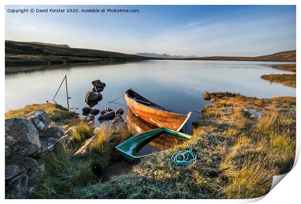 Loch Raa Fishing Boats, Achnahaird, Coigach Peninsula, Scotland, UK Print by David Forster