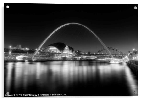 Gateshead Millennium Bridge No.2. B&W. Acrylic by Phill Thornton