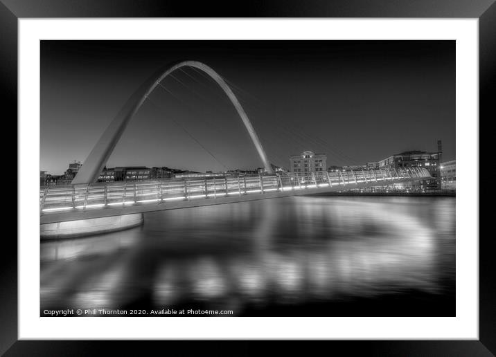 Gateshead Millennium Bridge. (B&W). Framed Mounted Print by Phill Thornton