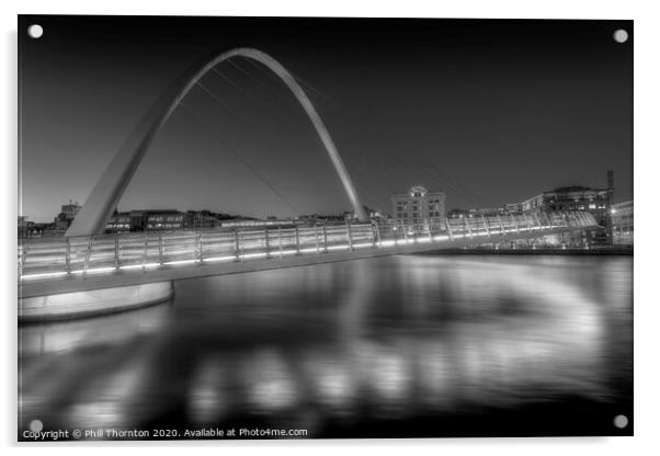 Gateshead Millennium Bridge. (B&W). Acrylic by Phill Thornton