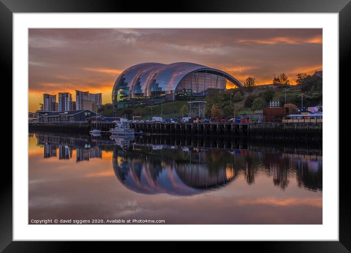 Gateshead Sage sunrise reflections Framed Mounted Print by david siggens