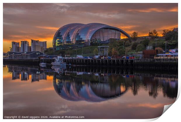 Gateshead Sage sunrise reflections Print by david siggens