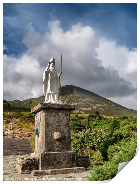 Pathway start with statue to Croagh Patrick in Westport Ireland Print by Frank Bach