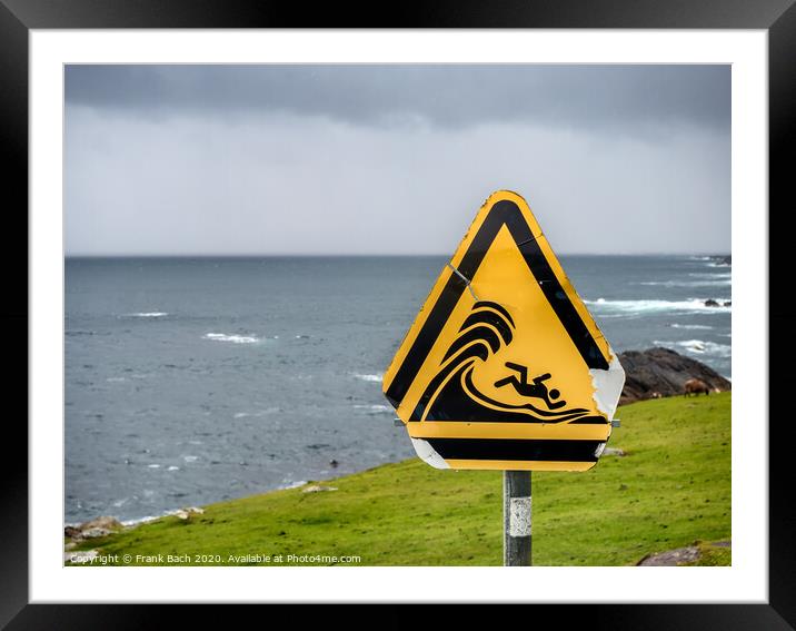 Dangerous waves warning sign, Ireland Framed Mounted Print by Frank Bach