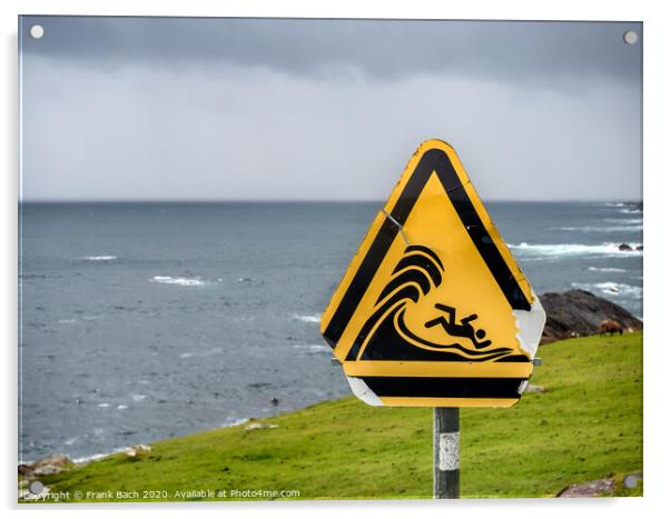 Dangerous waves warning sign, Ireland Acrylic by Frank Bach