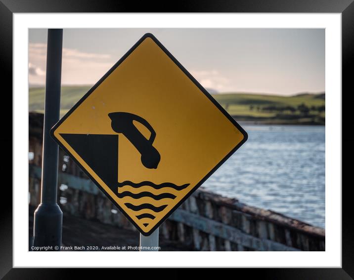 Warning sign car in water Framed Mounted Print by Frank Bach