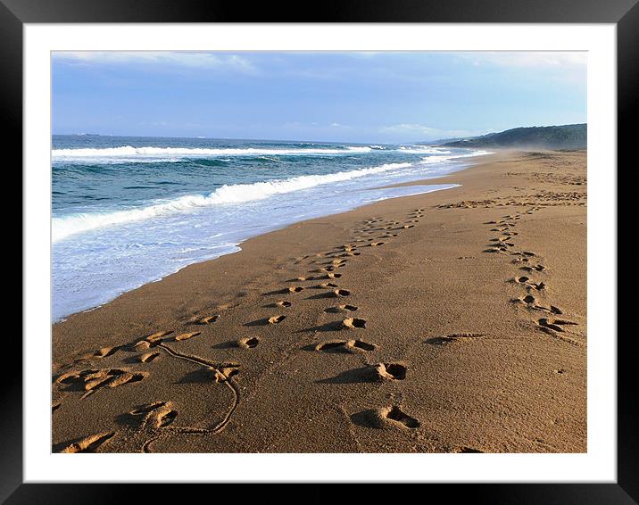 footsteps on a Durban beach Framed Mounted Print by Jay Rajdev