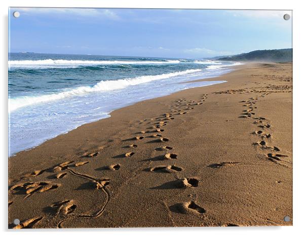 footsteps on a Durban beach Acrylic by Jay Rajdev