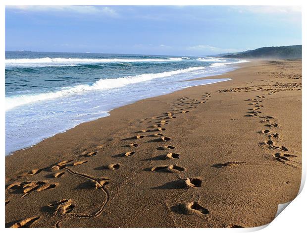 footsteps on a Durban beach Print by Jay Rajdev