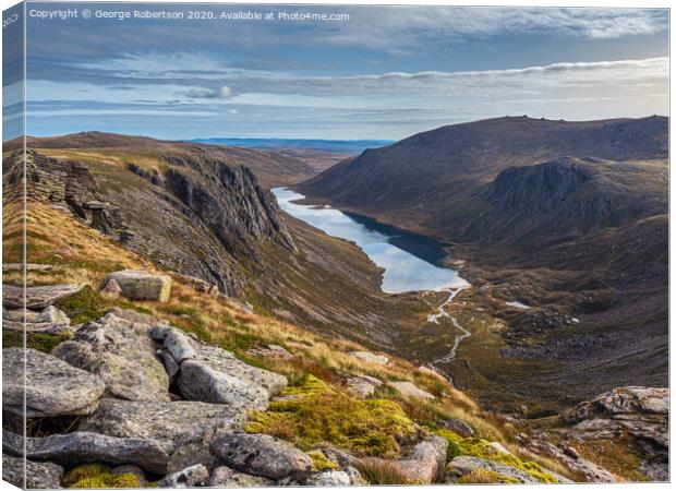 Looking out over Loch Avon in the Cairngorm National Park Canvas Print by George Robertson
