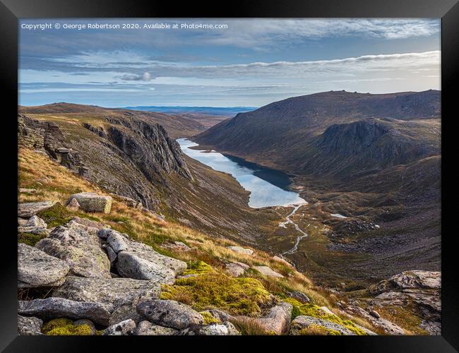 Looking out over Loch Avon in the Cairngorm National Park Framed Print by George Robertson