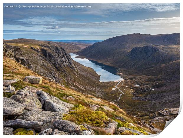 Looking out over Loch Avon in the Cairngorm National Park Print by George Robertson
