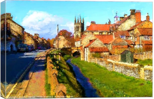 Helmsley Castlegate, A digital painting produced f Canvas Print by John Gibson
