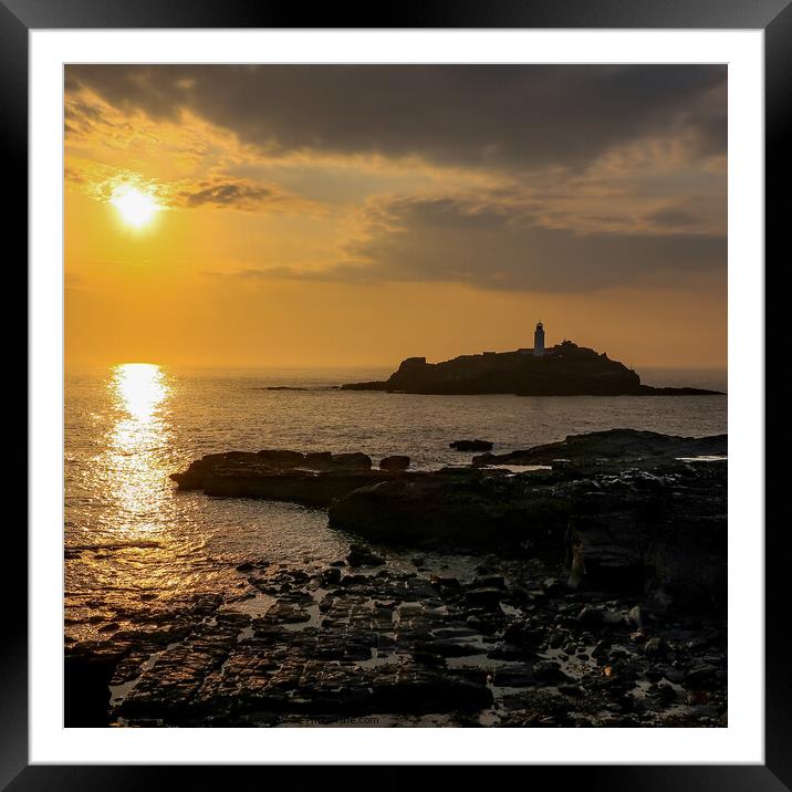 Godrevy lighthouse at sunset Framed Mounted Print by Brenda Belcher