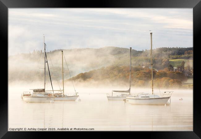 Misty yachts.  Framed Print by Ashley Cooper
