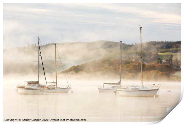Misty yachts.  Print by Ashley Cooper
