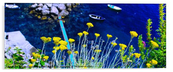 Yellow flowers and the blue ocean - Amalfi Coast Acrylic by Alessandro Ricardo Uva