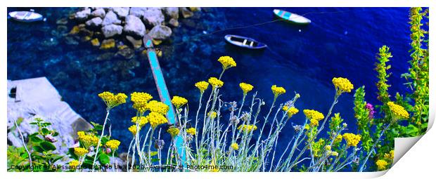 Yellow flowers and the blue ocean - Amalfi Coast Print by Alessandro Ricardo Uva