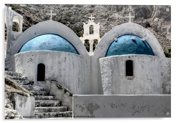 The White chapel at Santorini Acrylic by Alessandro Ricardo Uva