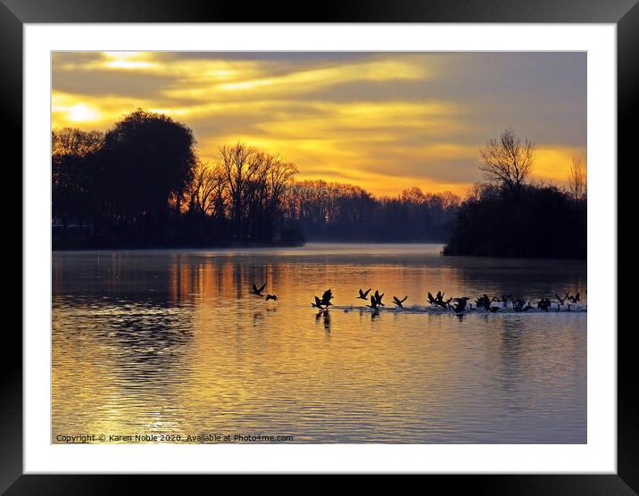 Morning sunrise flight on river Tarn in France. Co Framed Mounted Print by Karen Noble