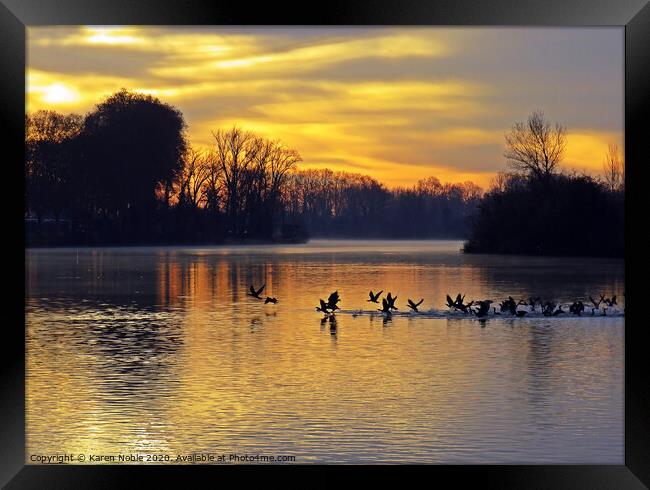 Morning sunrise flight on river Tarn in France. Co Framed Print by Karen Noble