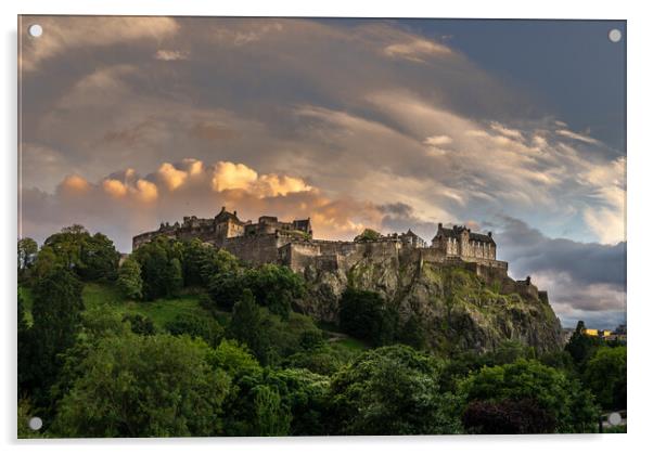 Edinburgh Castle Golden Hour Acrylic by Steven Lennie