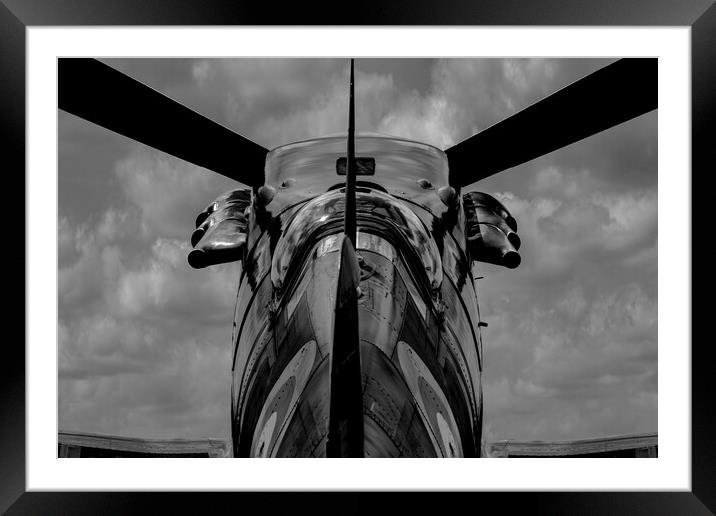 Spitfire Black and White Framed Mounted Print by Oxon Images