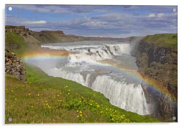 Rainbow over Gullfoss Waterfall, Iceland Acrylic by Arterra 