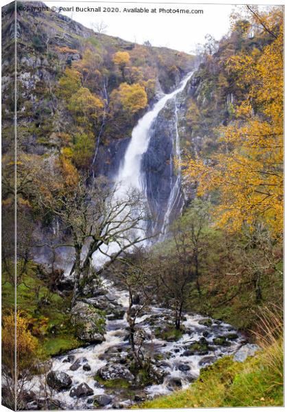 Autumn at Aber Falls Waterfall Snowdonia Canvas Print by Pearl Bucknall