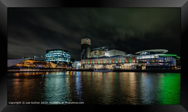 Media City at Night Framed Print by Lee Sutton