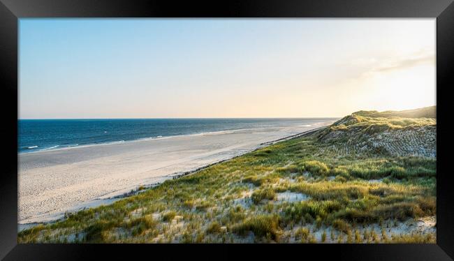 Beach landscape at sunrise on Sylt island. Empty beach at North sea Framed Print by Daniela Simona Temneanu