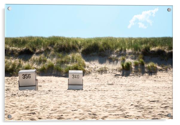 Beach chairs on the beach and grassy dunes on Sylt island Acrylic by Daniela Simona Temneanu