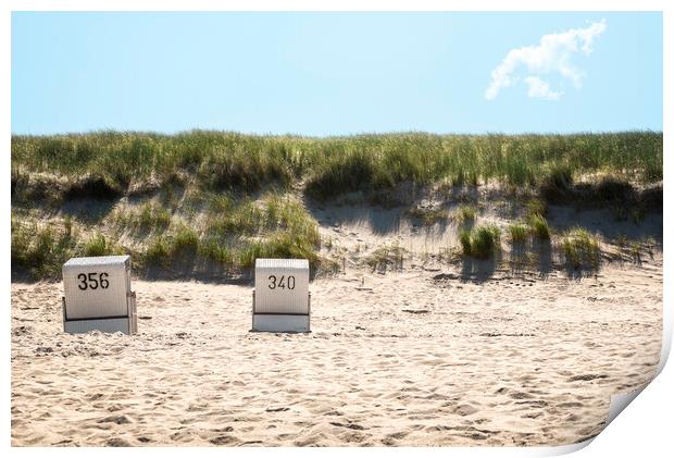 Beach chairs on the beach and grassy dunes on Sylt island Print by Daniela Simona Temneanu