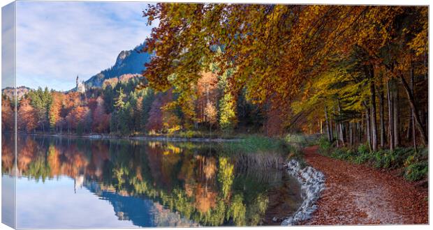 Autumn landscape in bavarian alps. Bavarian forest on the lakeshore near the town Fussen Canvas Print by Daniela Simona Temneanu