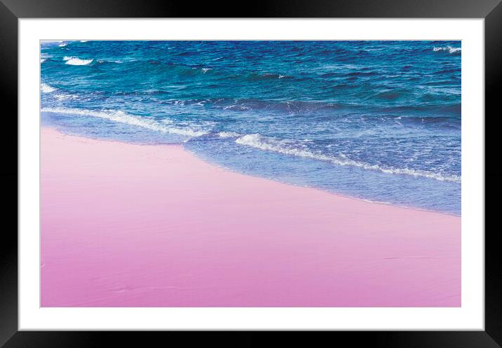 Beach sand and sea waves background. Clean sand and blue seawater Framed Mounted Print by Daniela Simona Temneanu