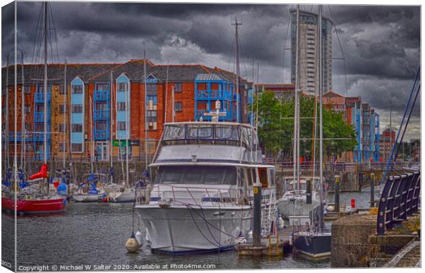 Boats moored In Swansea Harbour Canvas Print by Michael W Salter