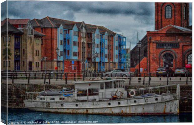 Old boat moored in Swansea Harbour Canvas Print by Michael W Salter