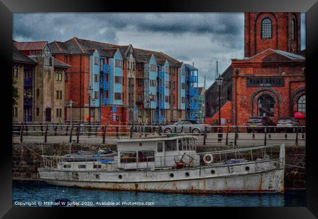 Old boat moored in Swansea Harbour Framed Print by Michael W Salter