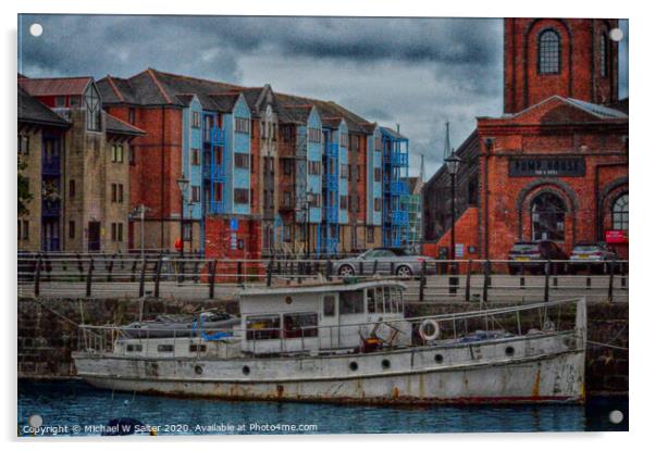 Old boat moored in Swansea Harbour Acrylic by Michael W Salter