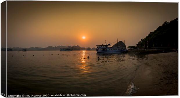 Cooling Off In Halong Bay Canvas Print by Rob McAvoy