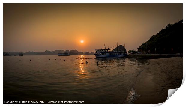 Cooling Off In Halong Bay Print by Rob McAvoy