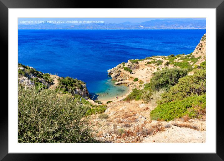 A beautiful view from a steep rocky slope on the Corinthian Gulf and the blue lagoon on the coast, a beautiful view from above. Framed Mounted Print by Sergii Petruk