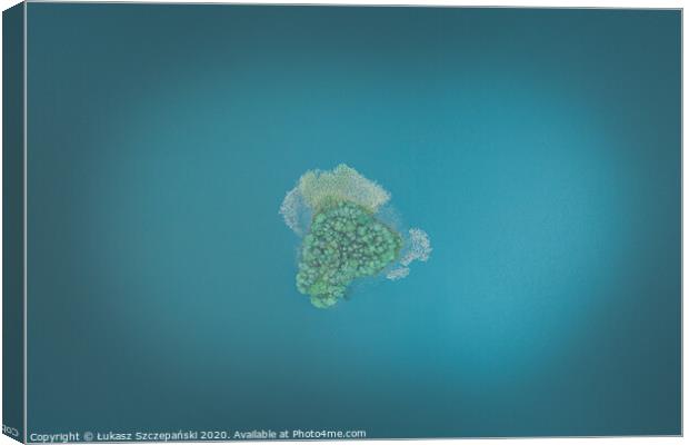 Aerial top down view of small island on the lake Canvas Print by Łukasz Szczepański