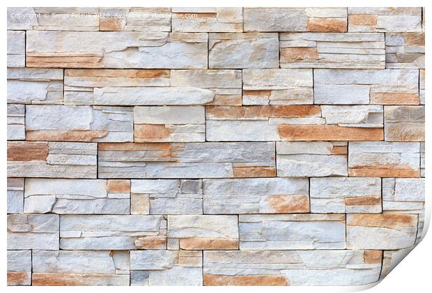 Wall mosaic made of red and beige sandstone tiles Print by Sergii Petruk