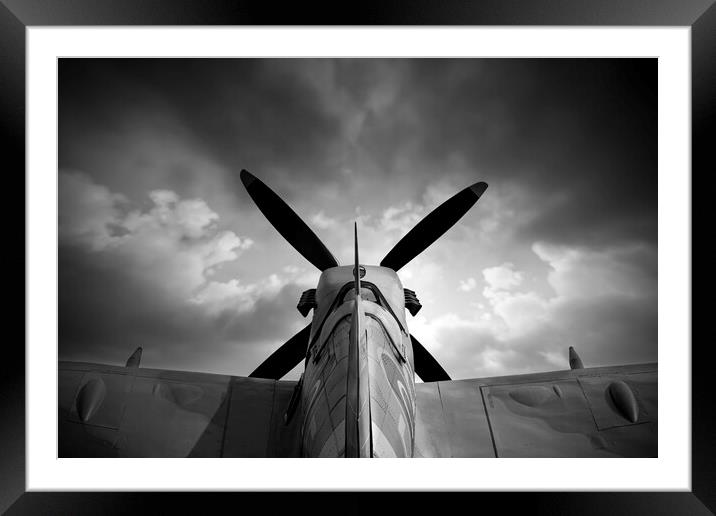 Spitfire Waiting Mono Framed Mounted Print by J Biggadike